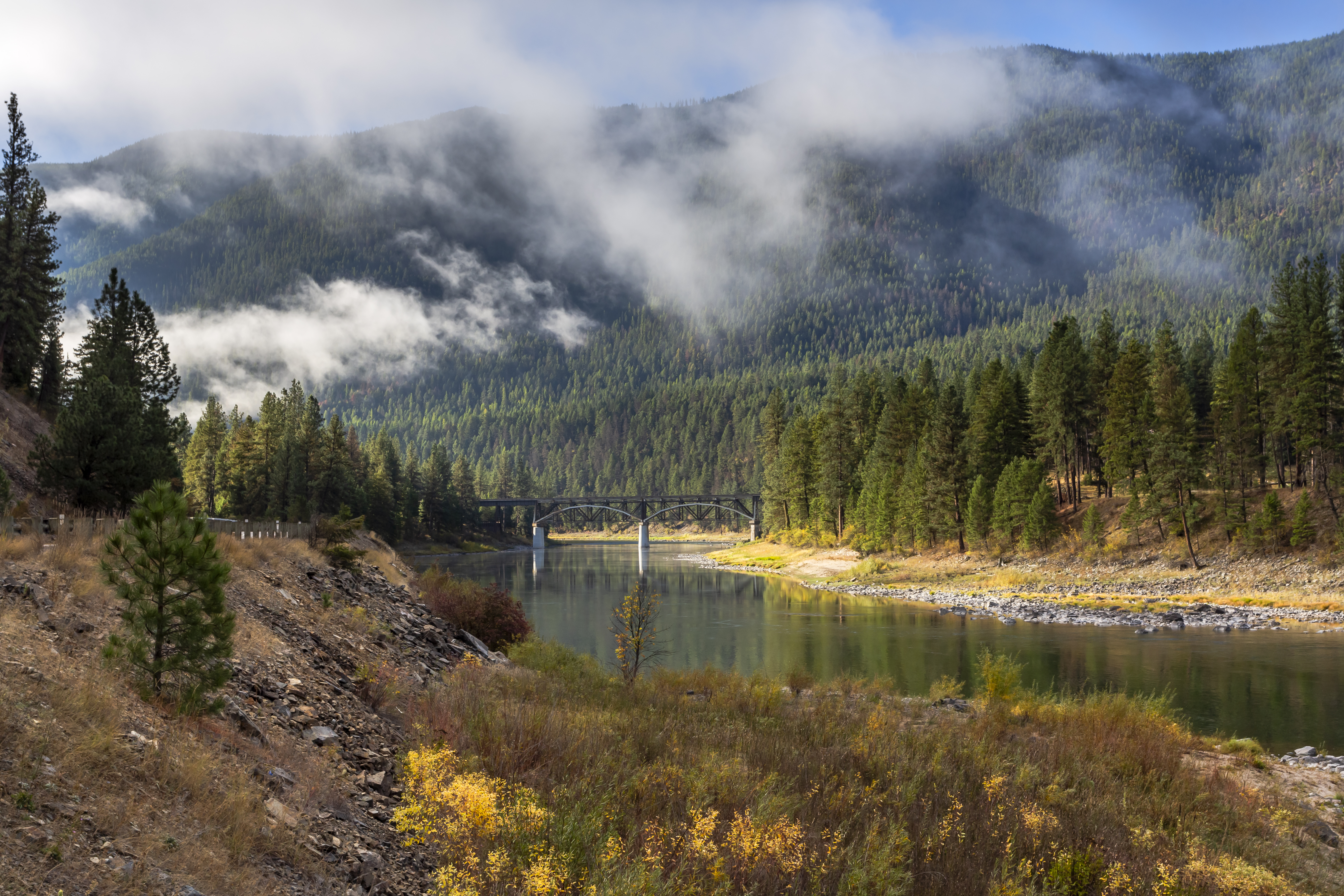 Bridge over the Clark Fork during Autumn